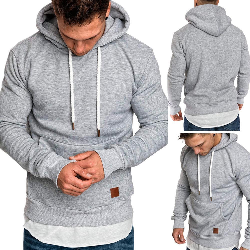 Loose Plain Lace Up Pullover Men's Hoodie with Pocket