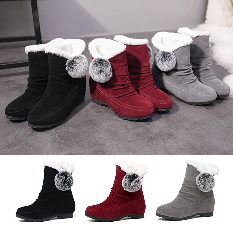 Women Suede Hairball Round Toe Wedges Shoes