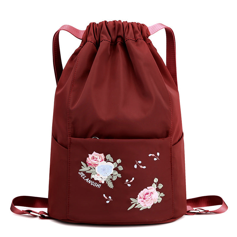 Folding Embroidered Drawstring Backpack