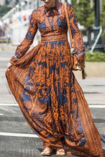 Best Chiffon Print Long-Sleeved Vintage Maxi Dress