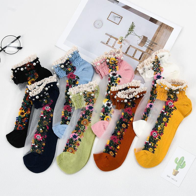 Summer Breathable Vintage Pearl Socks