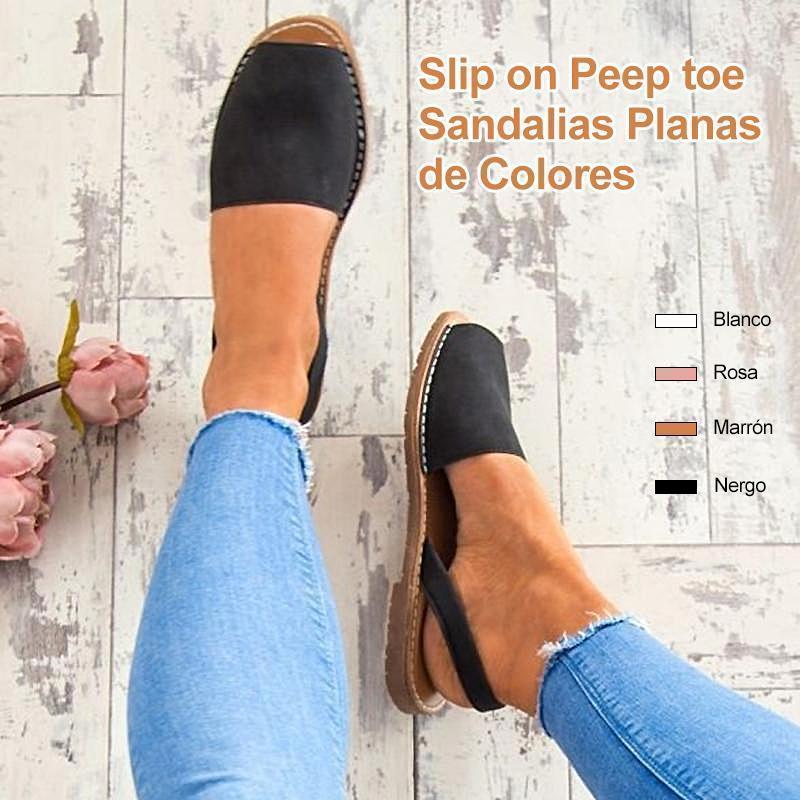 Slip on Peep toe Sandalias Planas de Colores