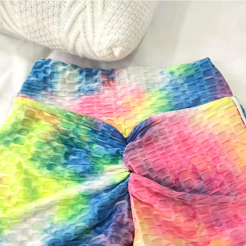 Tie Dye Print High Waist Yoga Shorts