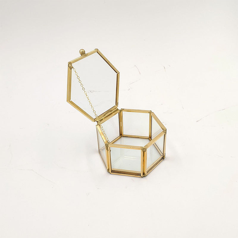 Hexagon Transparent Glass Jewelry Box