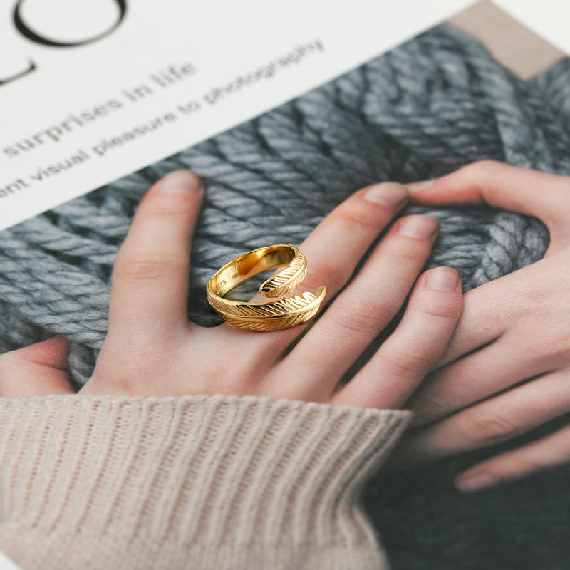 Adjustable Golden Plume Ring