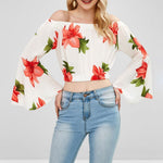 Flare Sleeve Off Shoulder Floral Blouse