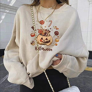 Pumpkin Print Hoodie for Women