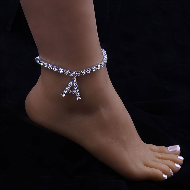 Rhinestone Letter Anklets