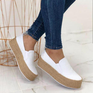 Women Leather Lace Up Shallow Platform Casual Flats