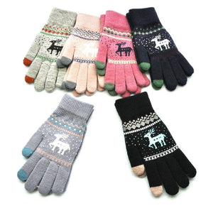 Elk Snowflake Printed Knitted Touchscreen Glove