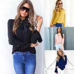 Lace-up Long Sleeve Chiffon Blouse