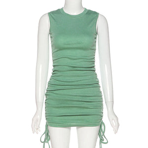 New Slim Drawstring Pleated Dress