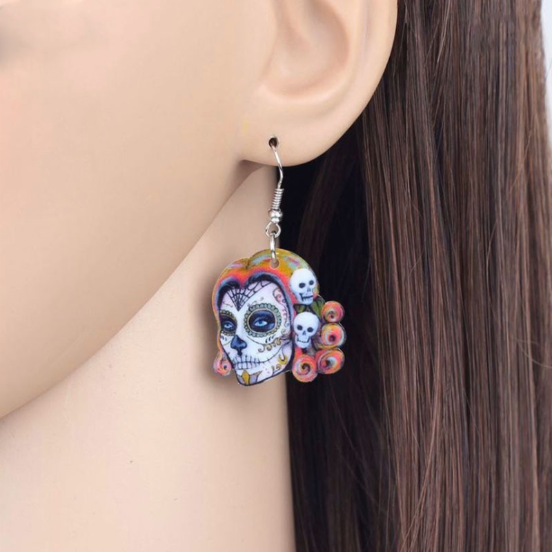 Acrylic Halloween Rose Flower Skull Earrings