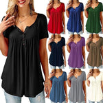 Women Plain Ruched Button T-Shirt