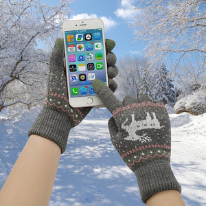 Elk Snowflake Printed Knitted Touchscreen Glove