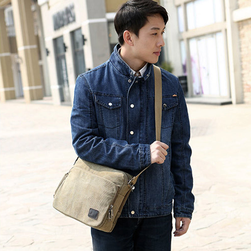 Men's one-shoulder retro canvas bag