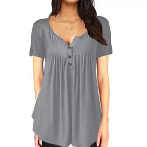 Women Plain Ruched Button T-Shirt