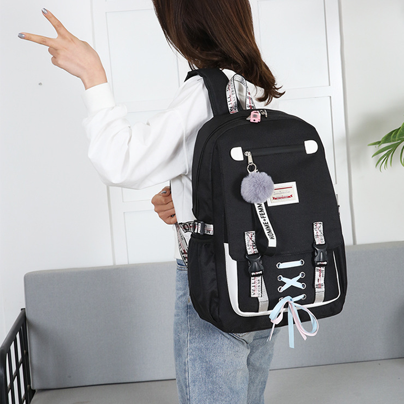 High School Backpack with USB Charging Port