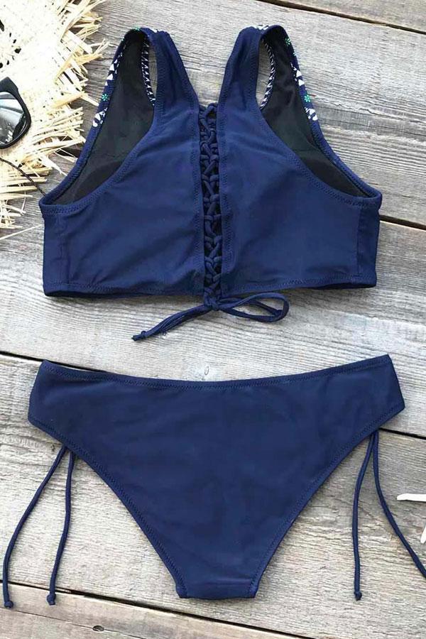 Blue Moon Lace Up Design Bikini Set.be