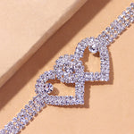 Fashion Rhinestone Double Heart Anklet