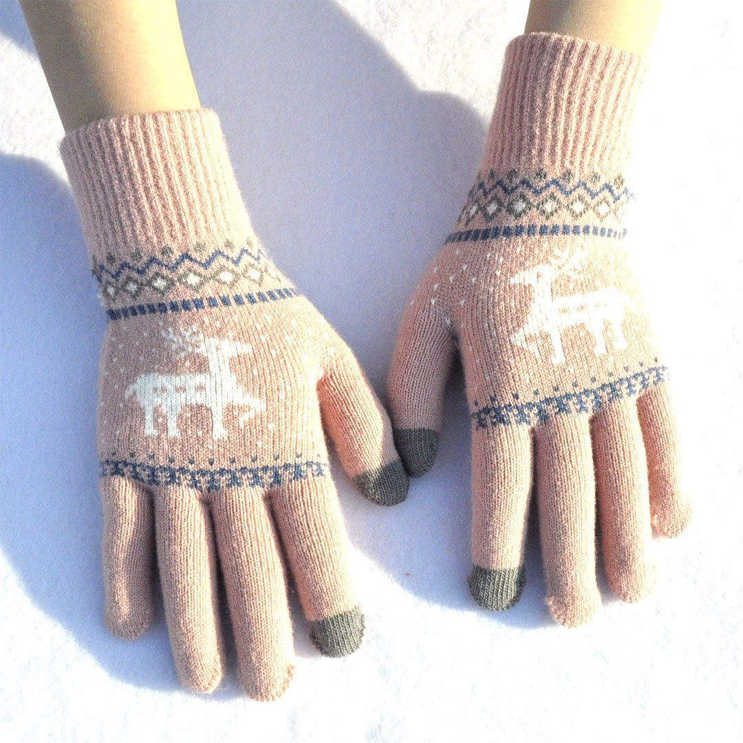 Elk Snowflake Printed Knitted Touchscreen Glove