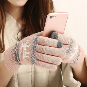 Elk Snowflake Printed Knitted Touchscreen Glove