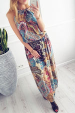 New Halter Printed Sleeveless Maxi Dress