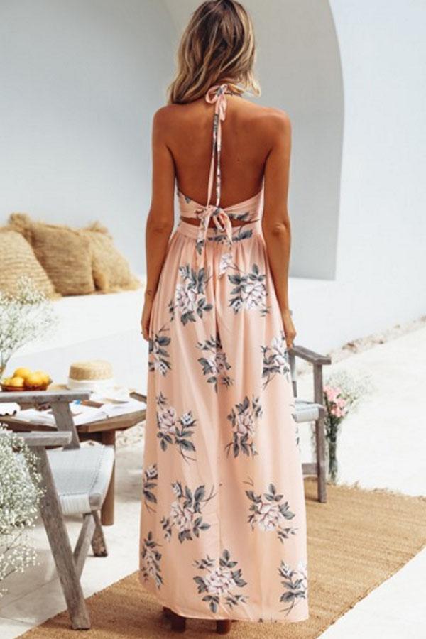 New Halter Backless High Slit Sleeveless Maxi Dresses.AQ