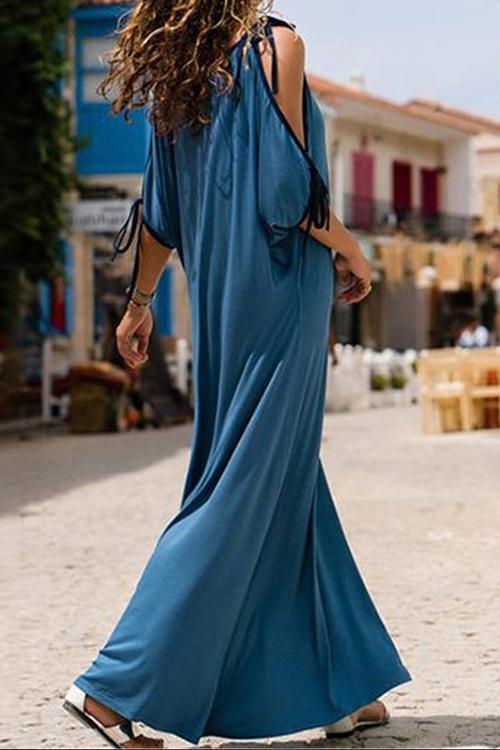 New Spaghetti Strap Contrast Plain Maxi Dress.AQ