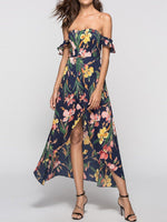 New Strapless  Asymmetric Hem  Printed Maxi Dress.MC