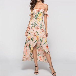 New Strapless  Asymmetric Hem  Printed Maxi Dress.MC