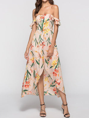 New Strapless  Asymmetric Hem  Printed Maxi Dress.MC