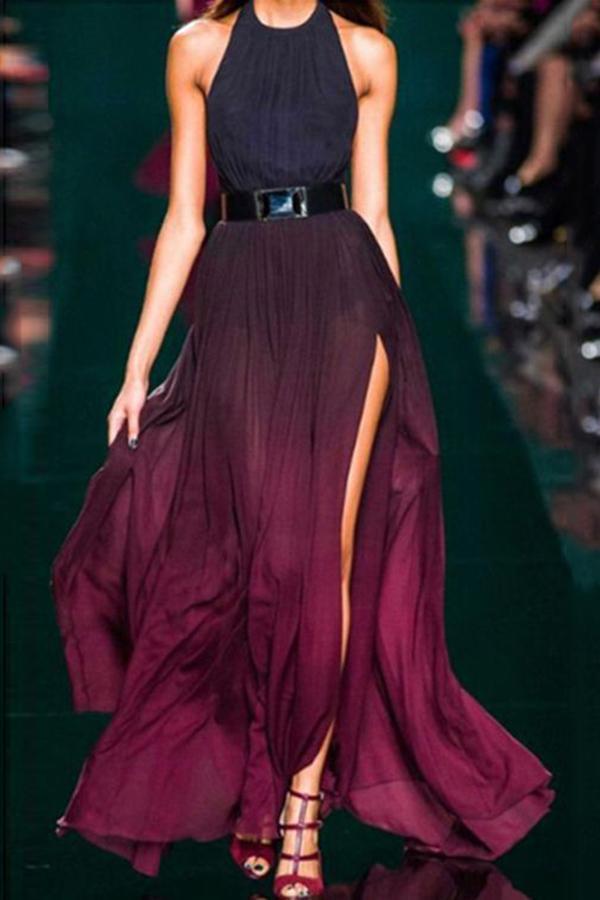 New Sexy Purple Halter Neck Sleeveless Maxi Dress.MC