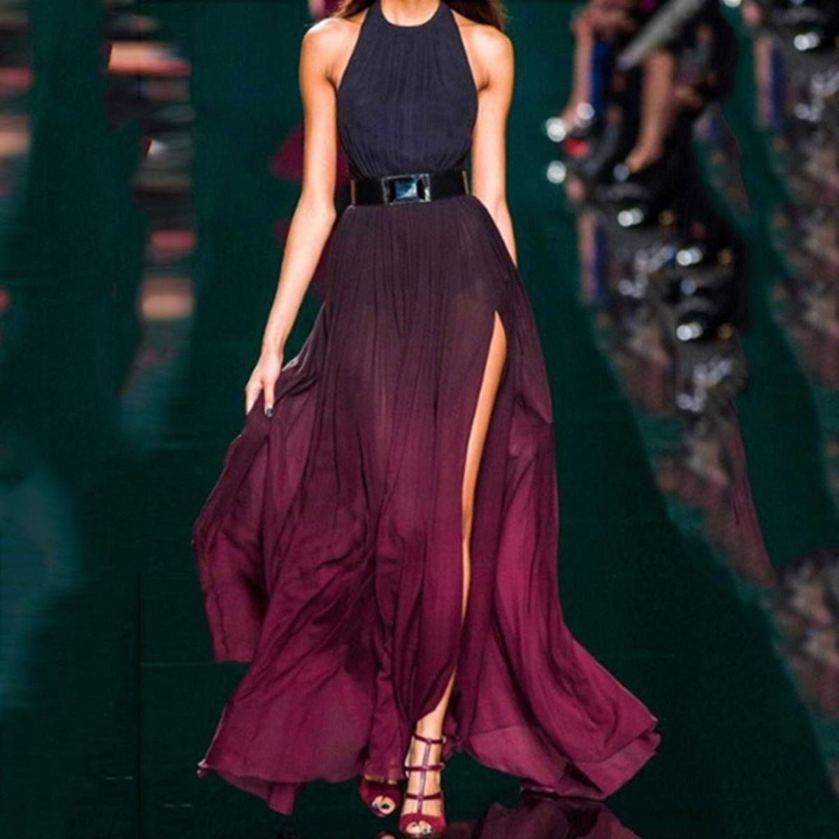 New Sexy Purple Halter Neck Sleeveless Maxi Dress.MC