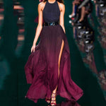 New Sexy Purple Halter Neck Sleeveless Maxi Dress.MC