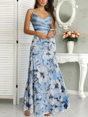 New Elegant Flower Printed Colour Sleeveless Maxi Dresses.WH