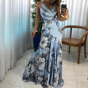 New Elegant Flower Printed Colour Sleeveless Maxi Dresses.WH