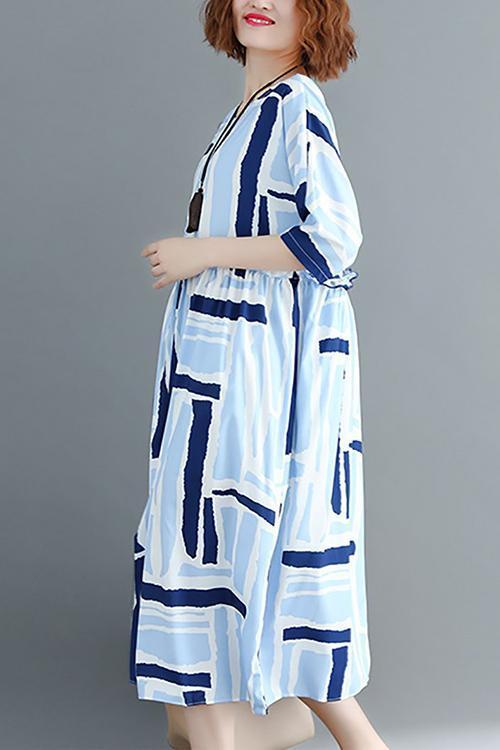 New Casual Printed Colour Pleated Round Neck Dress.MC