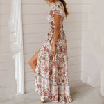 New Bohemian Big Pendulum V-Neck Beach Holiday Tie Printing Maxi Dresses.MC