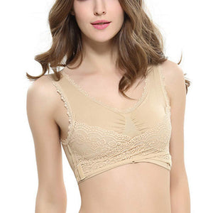 Wireless Front Cross Buckle Lace Lift Bra