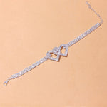 Fashion Rhinestone Double Heart Anklet