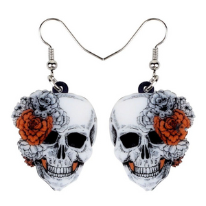 Acrylic Halloween Rose Flower Skull Earrings