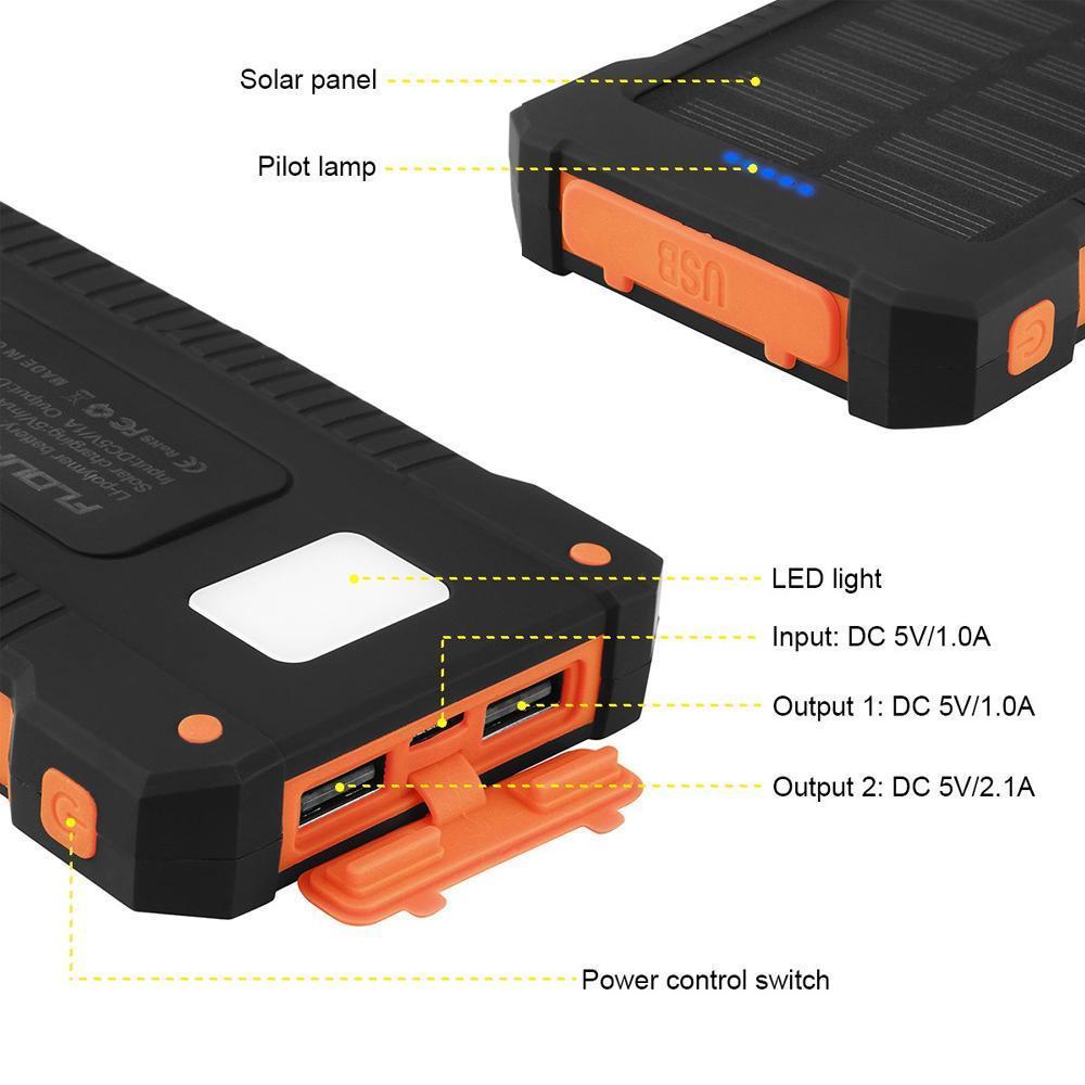 Solar Waterproof Power Bank with Flashlight