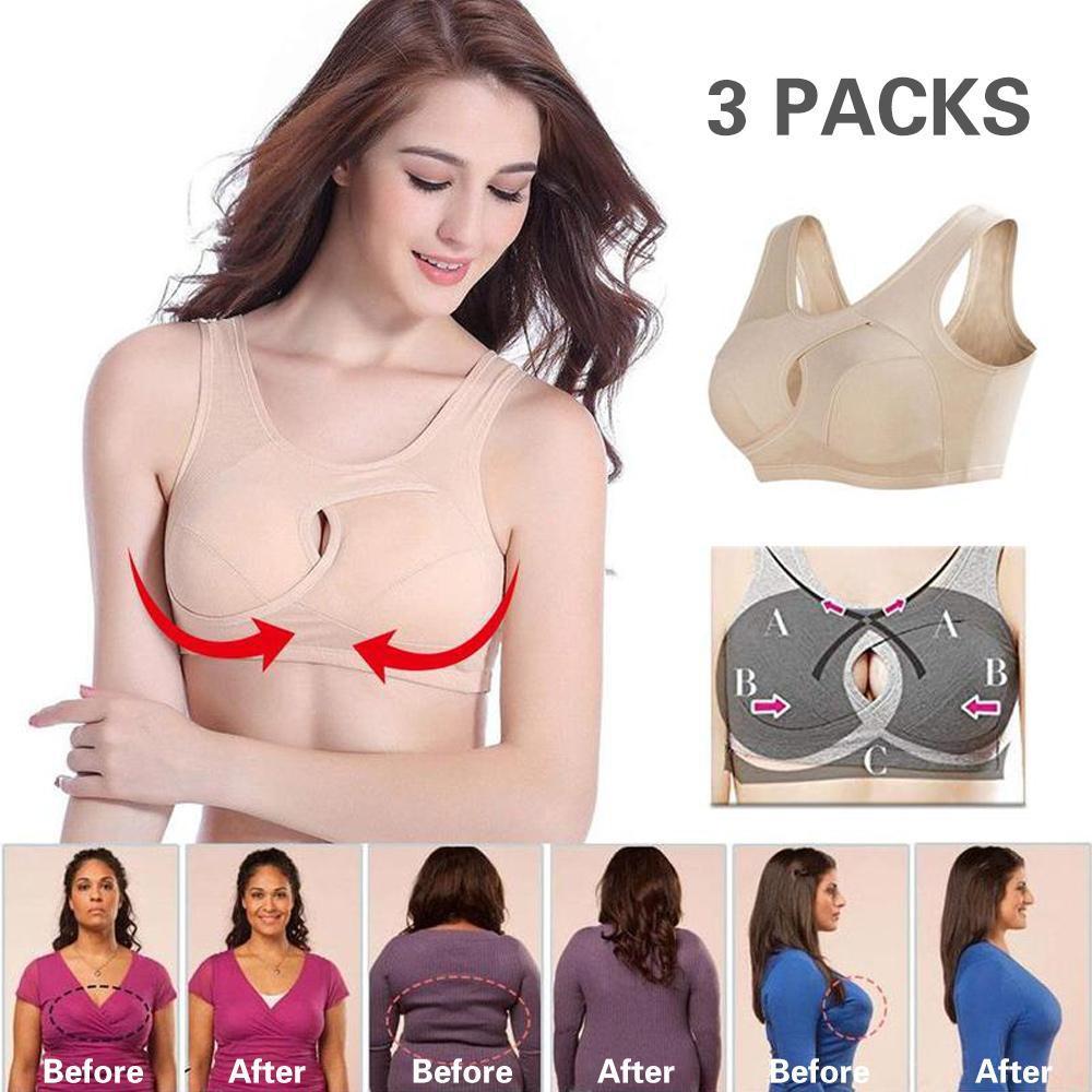 Women Anti-Sagging Cotton Sports Bra, 3 packs