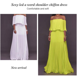 One-word Collar Pleated Maxi Prom Dress