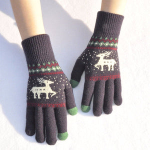 Elk Snowflake Printed Knitted Touchscreen Glove