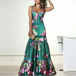 New Fashion Sexy Floral Plunge Ruffles Layered Hem Evening Dress.MC