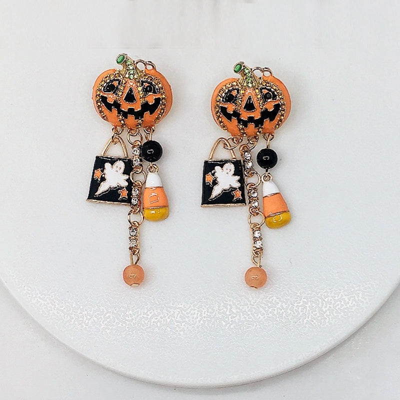 Pumpkin Ghost Creative Halloween Tassel Earrings