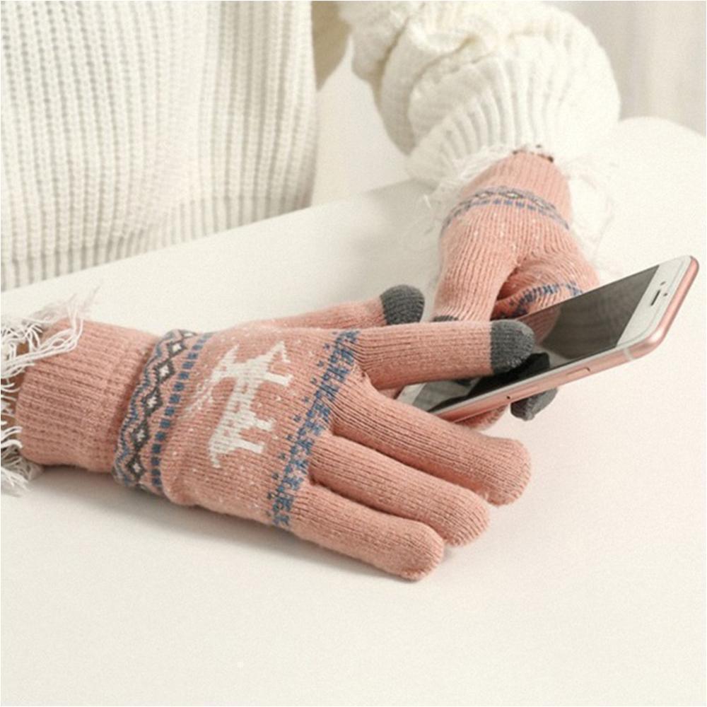 Elk Snowflake Printed Knitted Touchscreen Glove