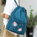 Folding Embroidered Drawstring Backpack